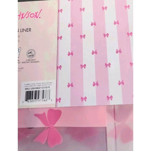NEW Betsey Johnson 2 Tone Pink Stripes & Bows Shower Curtain Liner PEVA - Picture 3 of 5